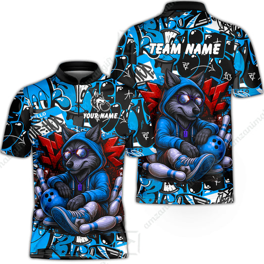 Custom Bowling Jersey Polo Shirt, Badass Wolf Mascot Bowling, Custom Bowling Jersey Team Shirt For Players With Name & Team Name