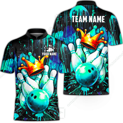 Custom Bowling Jersey Polo Shirt, Neon King Crown, Custom Bowling Jersey Team Shirt For Players With Name and Team Name