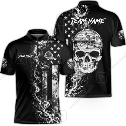 Custom Bowling Jersey Polo Shirt, Gothic Skeleton Skull Strike, Custom Bowling Jersey Team Shirt For Players With Name and Team Name