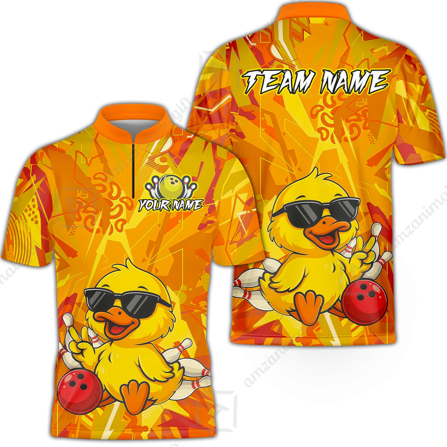 Custom Bowling Jersey Polo Shirt, Duck Strike Energy Bowling, Custom Bowling Jersey Team Shirt For Players With Name & Team Name