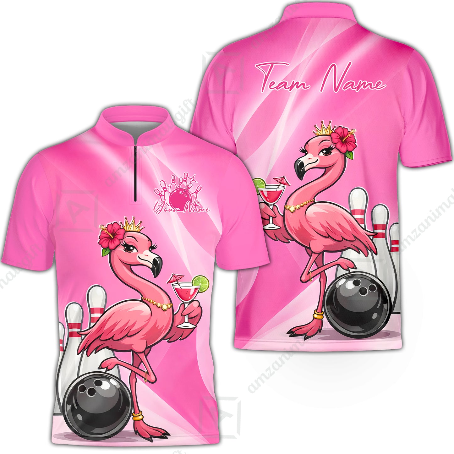 Custom Bowling Jersey Polo Shirt, Flamingo Queen Bowling, Custom Bowling Jersey Team Shirt For Players With Name & Team Name
