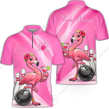 Custom Bowling Jersey Polo Shirt, Flamingo Queen Bowling, Custom Bowling Jersey Team Shirt For Players With Name & Team Name