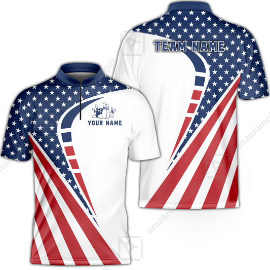 Custom Bowling Jersey Polo Shirt, 4th of July Patriotic Bowling, Custom Bowling Jersey Team Shirt For Players With Name & Team Name