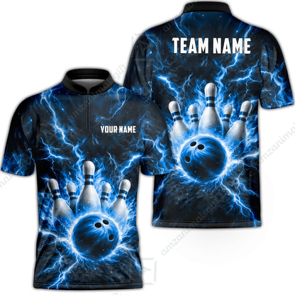 Custom Bowling Jersey Polo Shirt, Electric Lightning Storm Bowling, Custom Bowling Jersey Team Shirt For Players With Name and Team Name