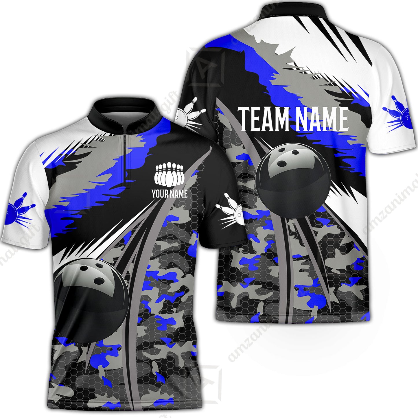 Custom Bowling Team Jersey, Personalized Long Sleeve Jersey Shirt Camo Bowling Shirt with Name & Team Name
