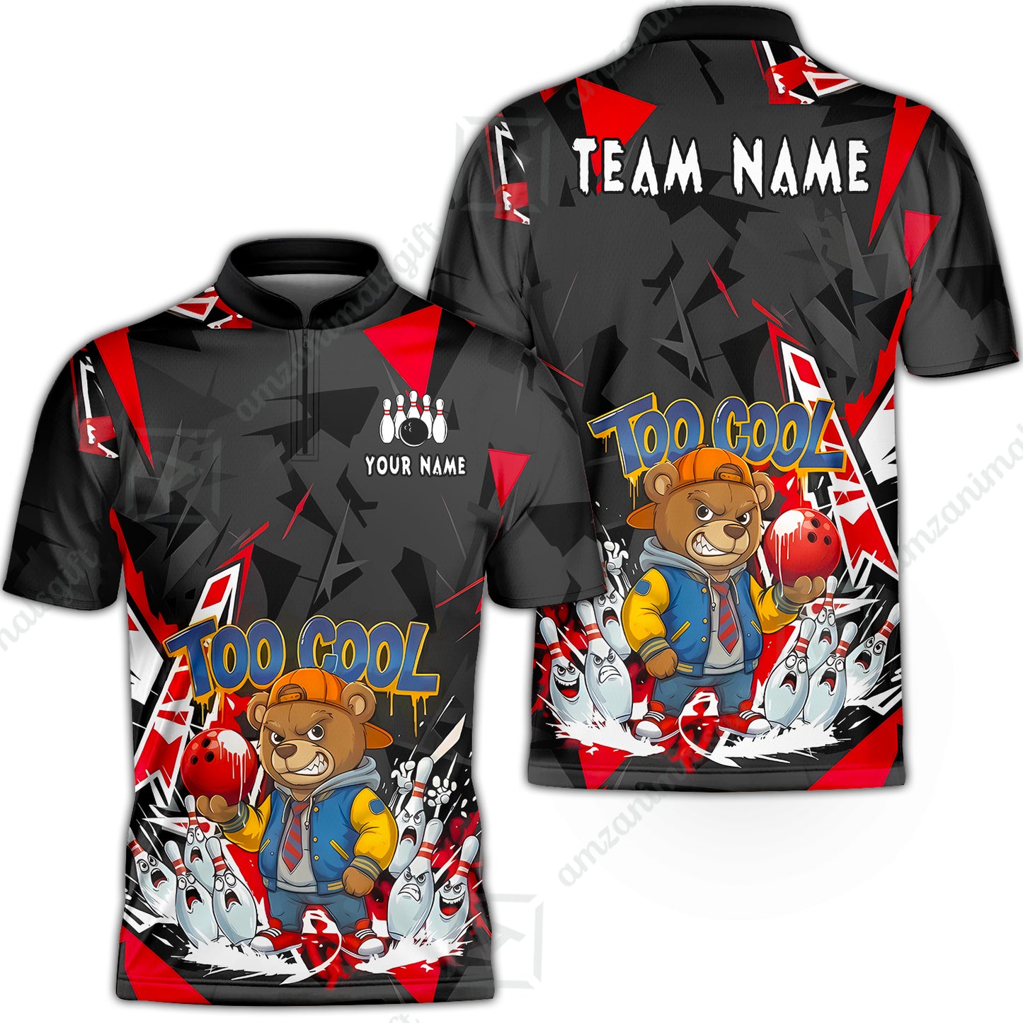 Custom Bowling Jersey Polo Shirt, Streetwear Style Bear Bowling, Custom Bowling Jersey Team Shirt For Players With Name & Team Name