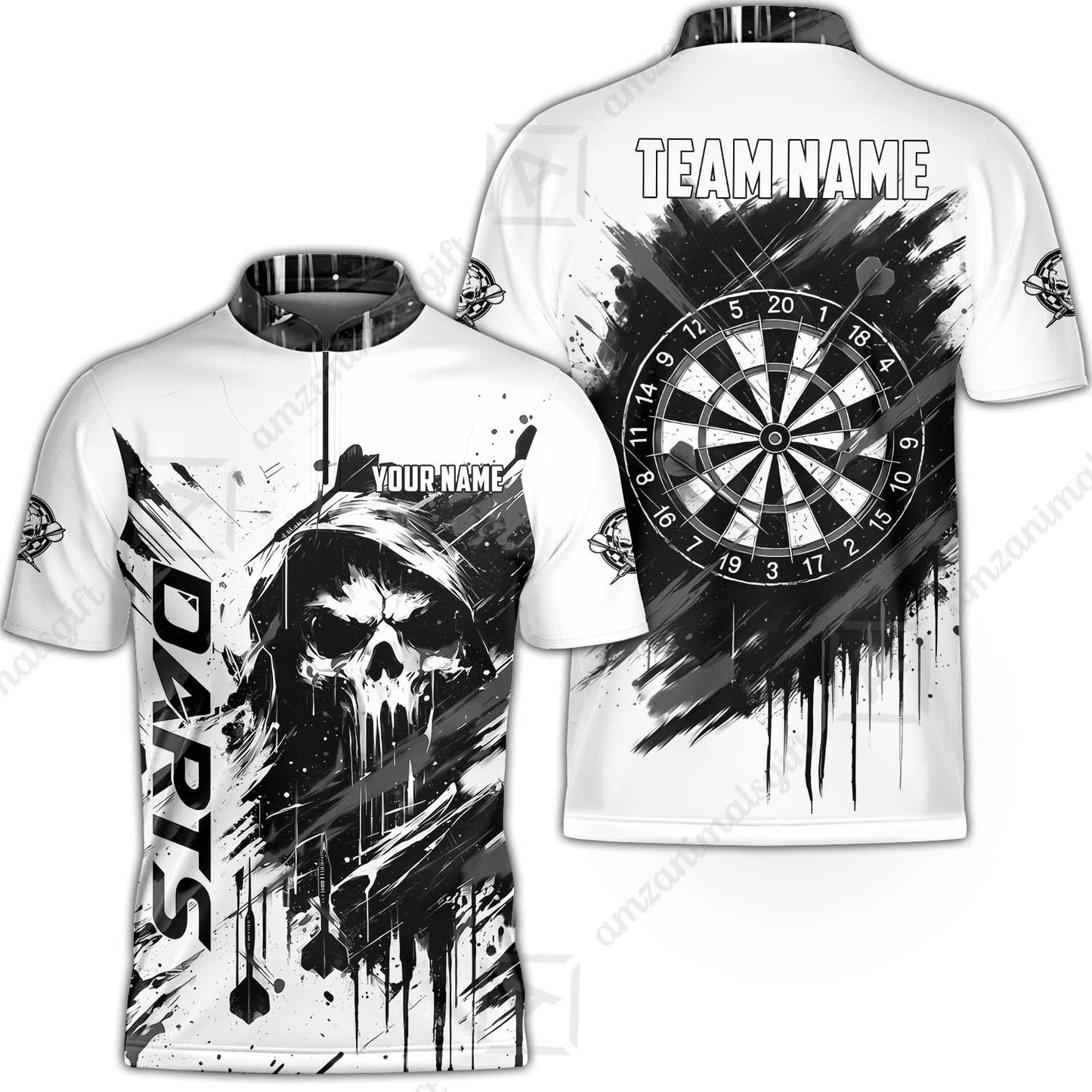 Custom Darts Jersey Polo Shirt, Grim Reaper Sketch Splatter, Custom Dart Jersey Team Shirt For Players With Name & Team Name