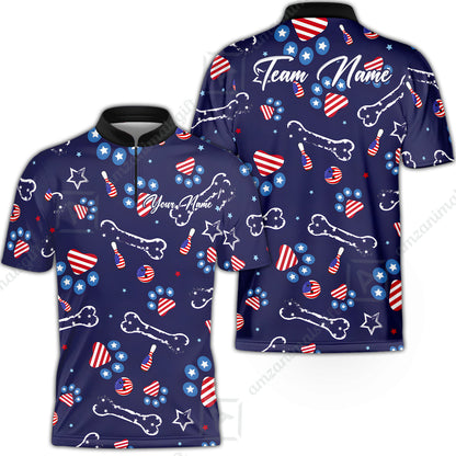 Custom Bowling Jersey Polo Shirt, US Dog Footprint, Personalize Name and Team Name