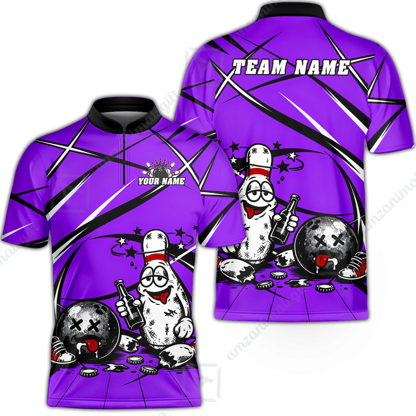 Custom Bowling Jersey Polo Shirt, Drunk Bowling Pin And Ball, Custom Bowling Jersey Team Shirt For Players With Name & Team Name