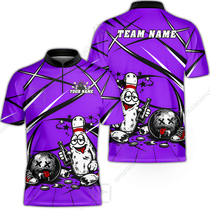Custom Bowling Jersey Polo Shirt, Drunk Bowling Pin And Ball, Custom Bowling Jersey Team Shirt For Players With Name & Team Name