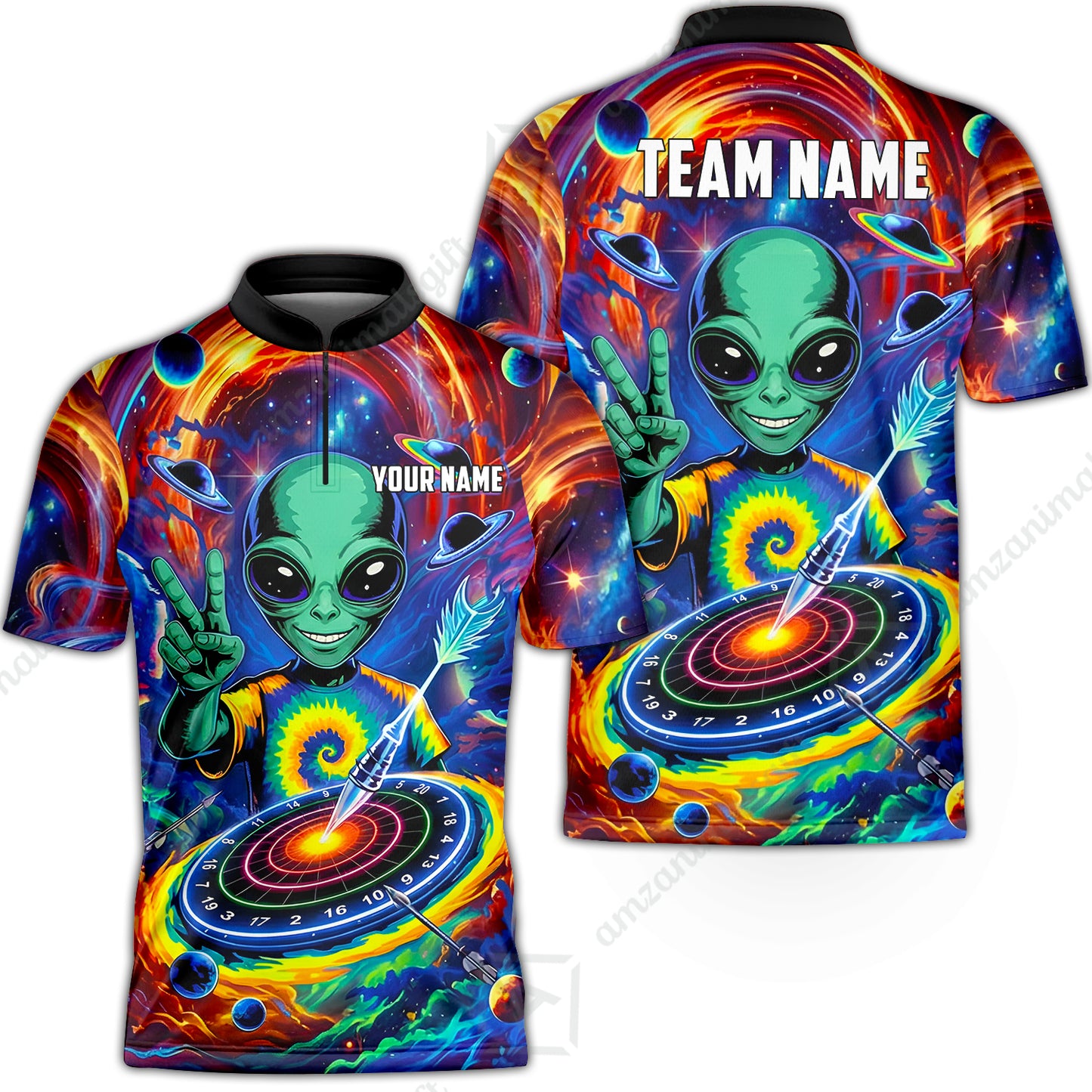 Custom Darts Team Jersey, Personalized Alien Vortex Strike Dart Polo Shirt For Players With Name & Team Name
