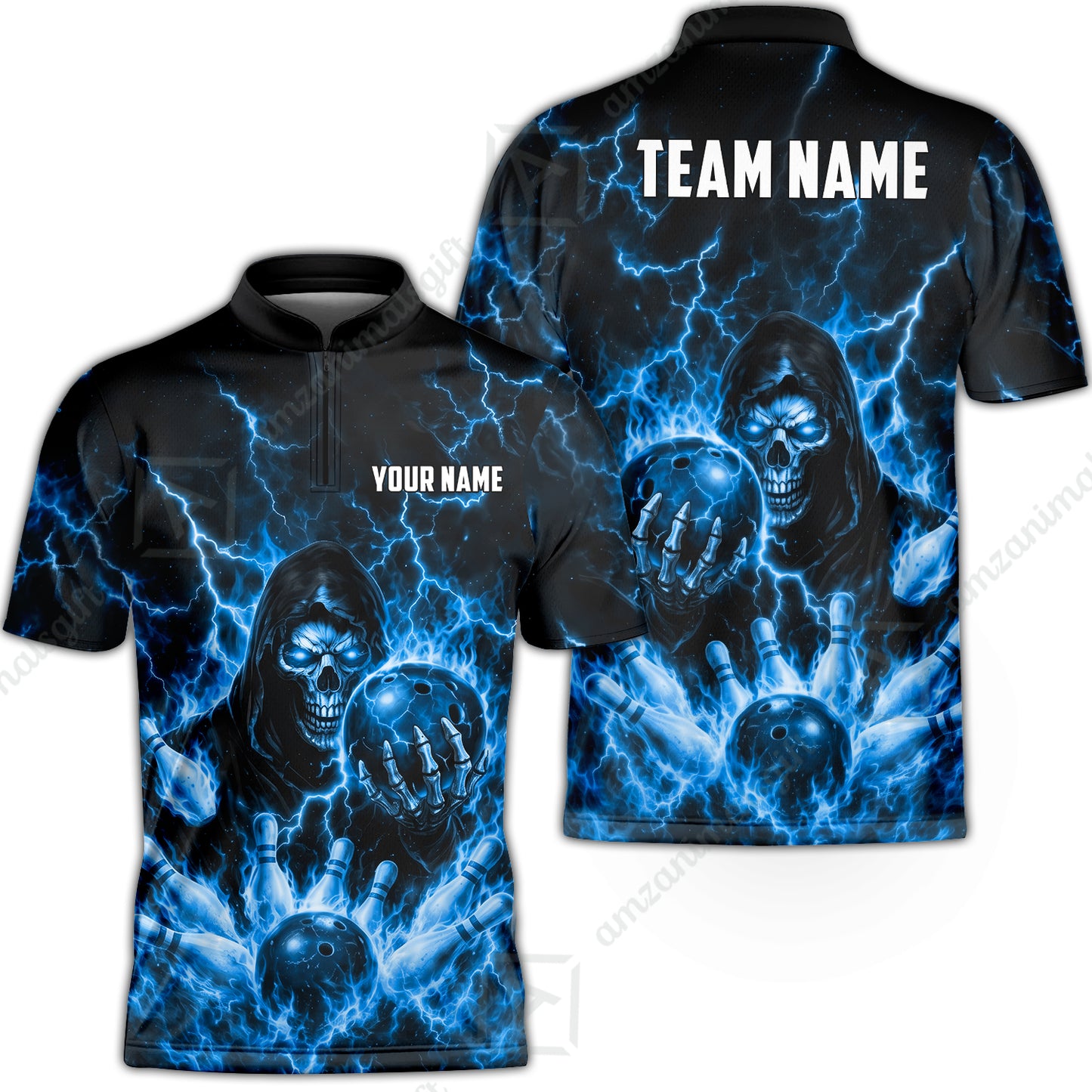 Custom Bowling Jersey Polo Shirt, Lightning Grim Reaper, Custom Bowling Jersey Team Shirt For Players With Name & Team Name