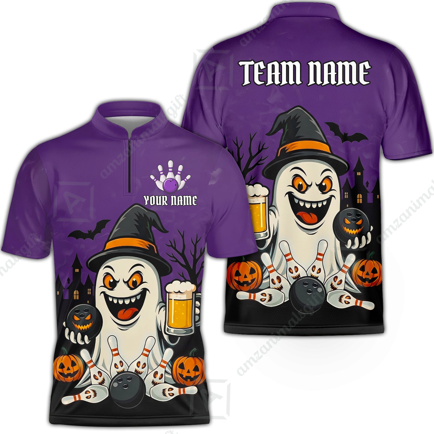 Custom Bowling Jersey Polo Shirt, Bowling Halloween Witch, Custom Bowling Jersey Team Shirt For Players With Name & Team Name