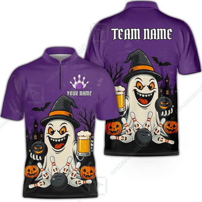 Custom Bowling Jersey Polo Shirt, Bowling Halloween Witch, Custom Bowling Jersey Team Shirt For Players With Name & Team Name