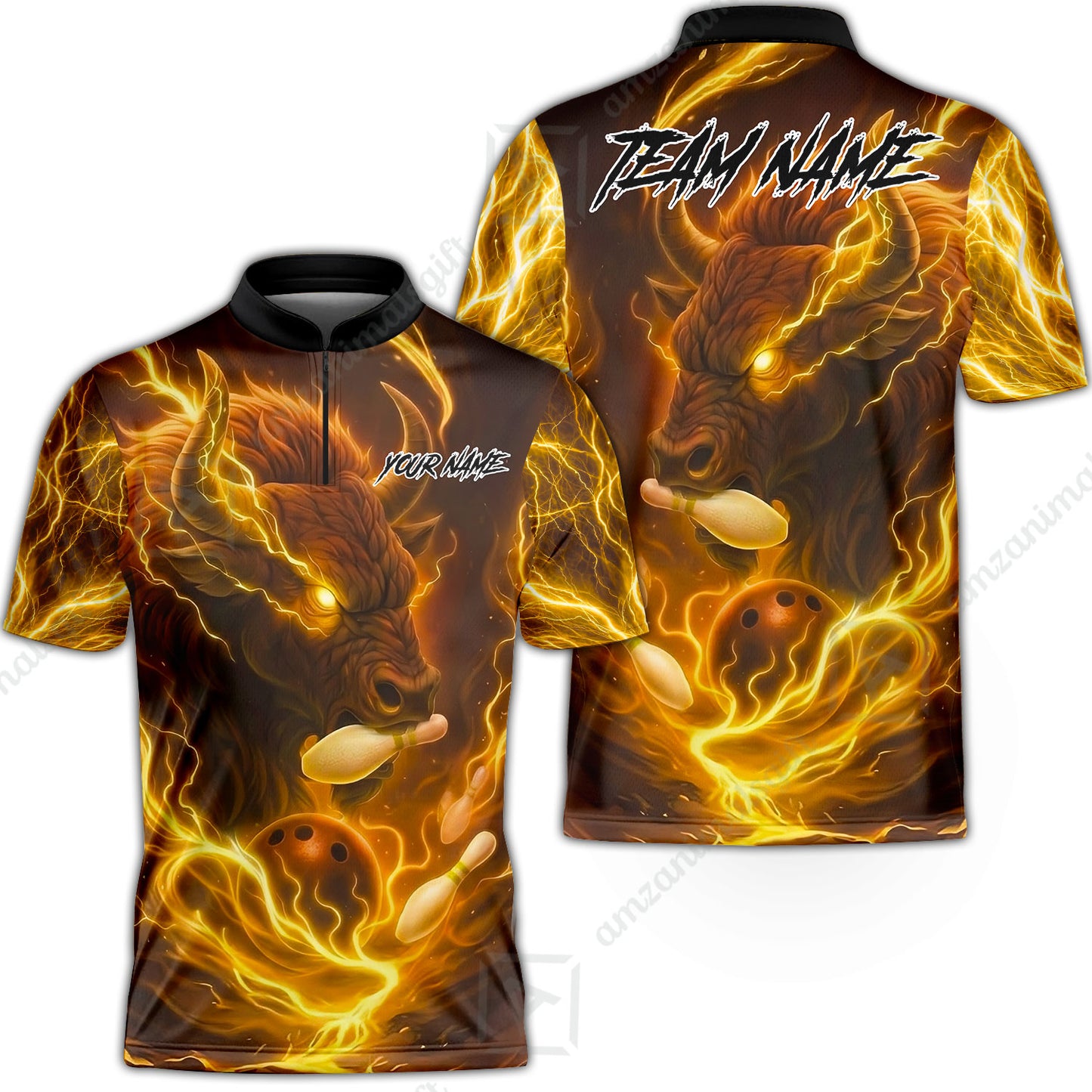 Custom Bowling Jersey Polo Shirt, Charging Bull Bowling Custom Bowling Jersey Team Shirt For Players With Name & Team Name