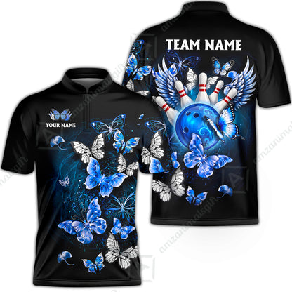 Custom Bowling Jersey Polo Shirt, Dreamy Nebula & Angelic Butterflies, Personalize Name and Team Name