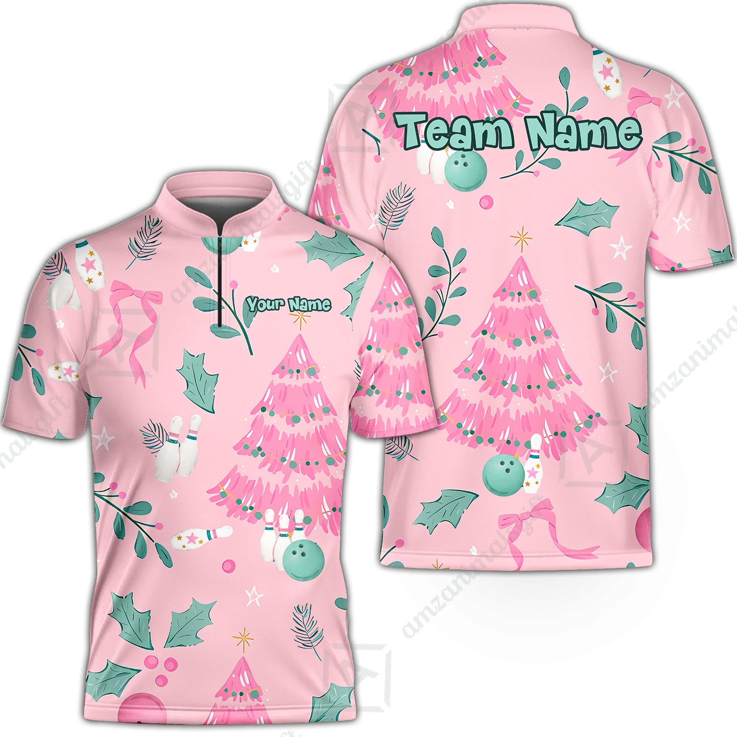 Custom Bowling Jersey Polo Shirt, Christmas Seamless Pattern Custom, Personalized Name And Team Name
