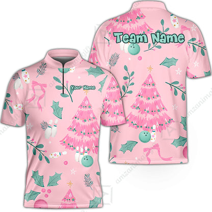 Custom Bowling Jersey Polo Shirt, Christmas Seamless Pattern Custom, Personalized Name And Team Name