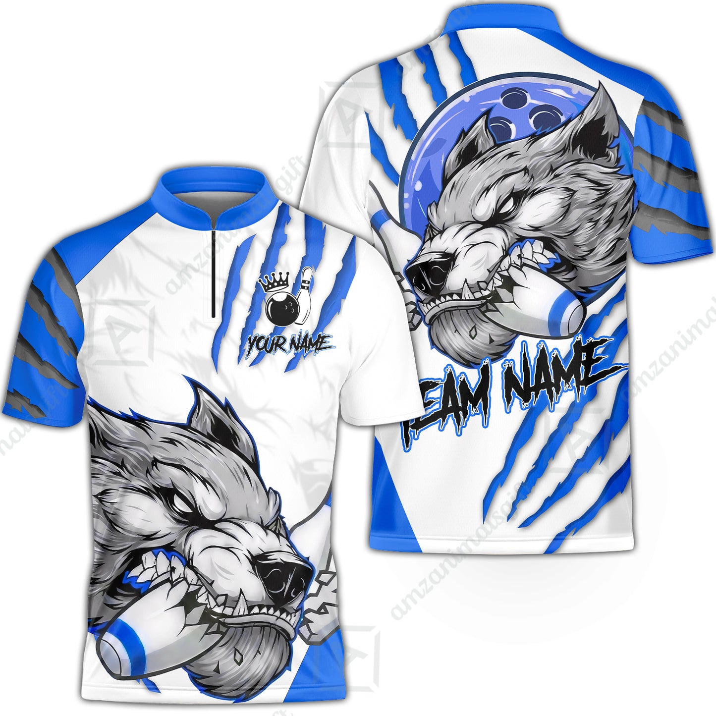 Customized Bowling Jerseys, Fierce Wolf Artwork Scratch, Uniform Bowling - Personalized Name And Team Name