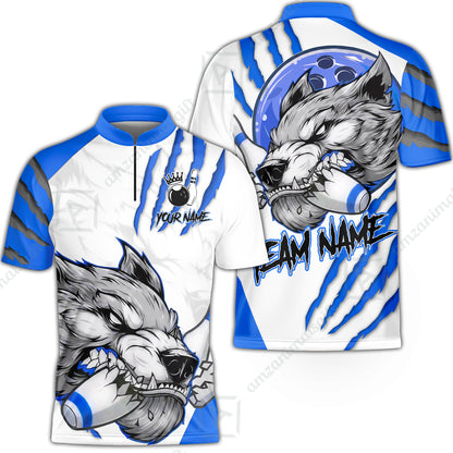 Customized Bowling Jerseys, Fierce Wolf Artwork Scratch, Uniform Bowling - Personalized Name And Team Name