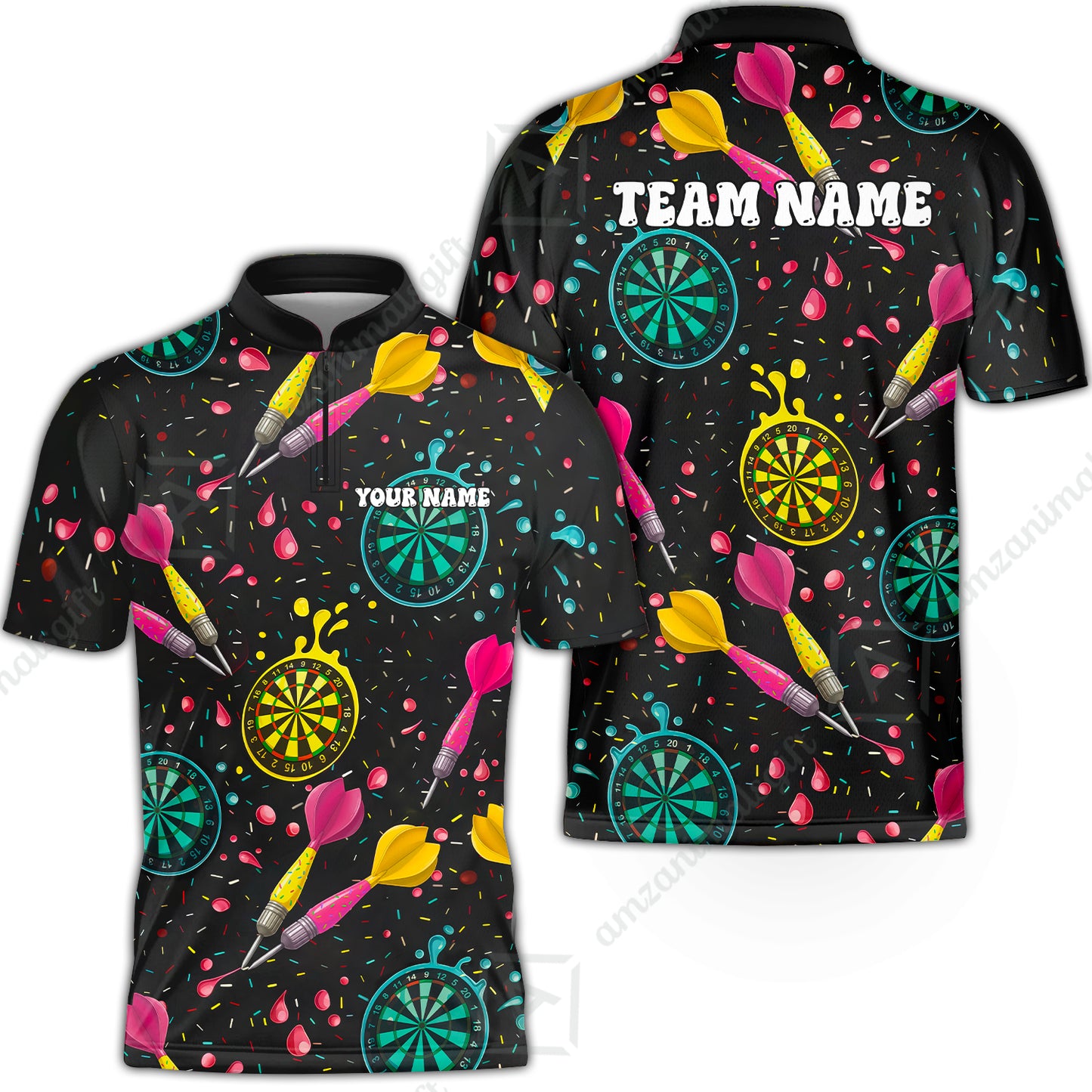 Customized Darts Team Uniform Shirt, Funny Colorful Donuts Darts and Dartboard, Personalized Name And Team Name