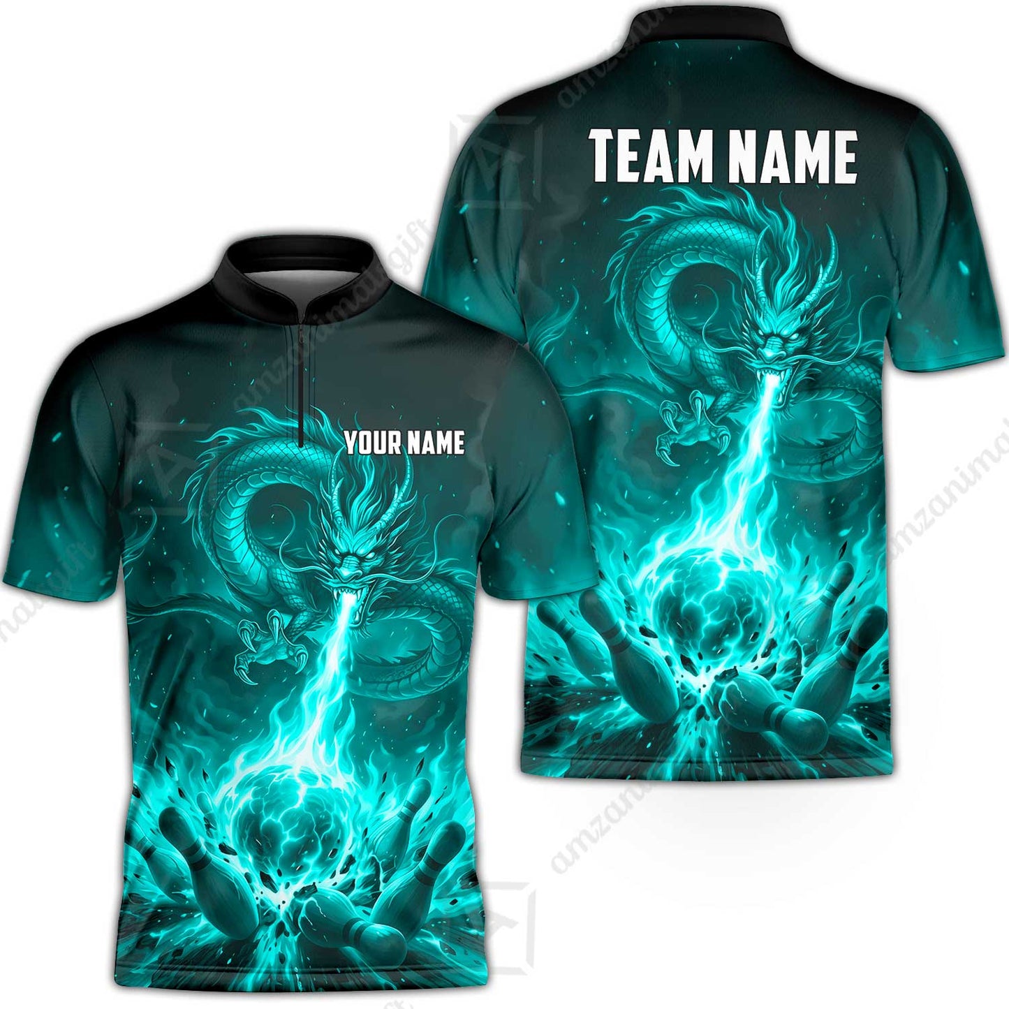 Custom Bowling Jersey Polo Shirt, Asian Dragon's Fire Strike, Custom Bowling Jersey Team Shirt For Players With Name & Team Name