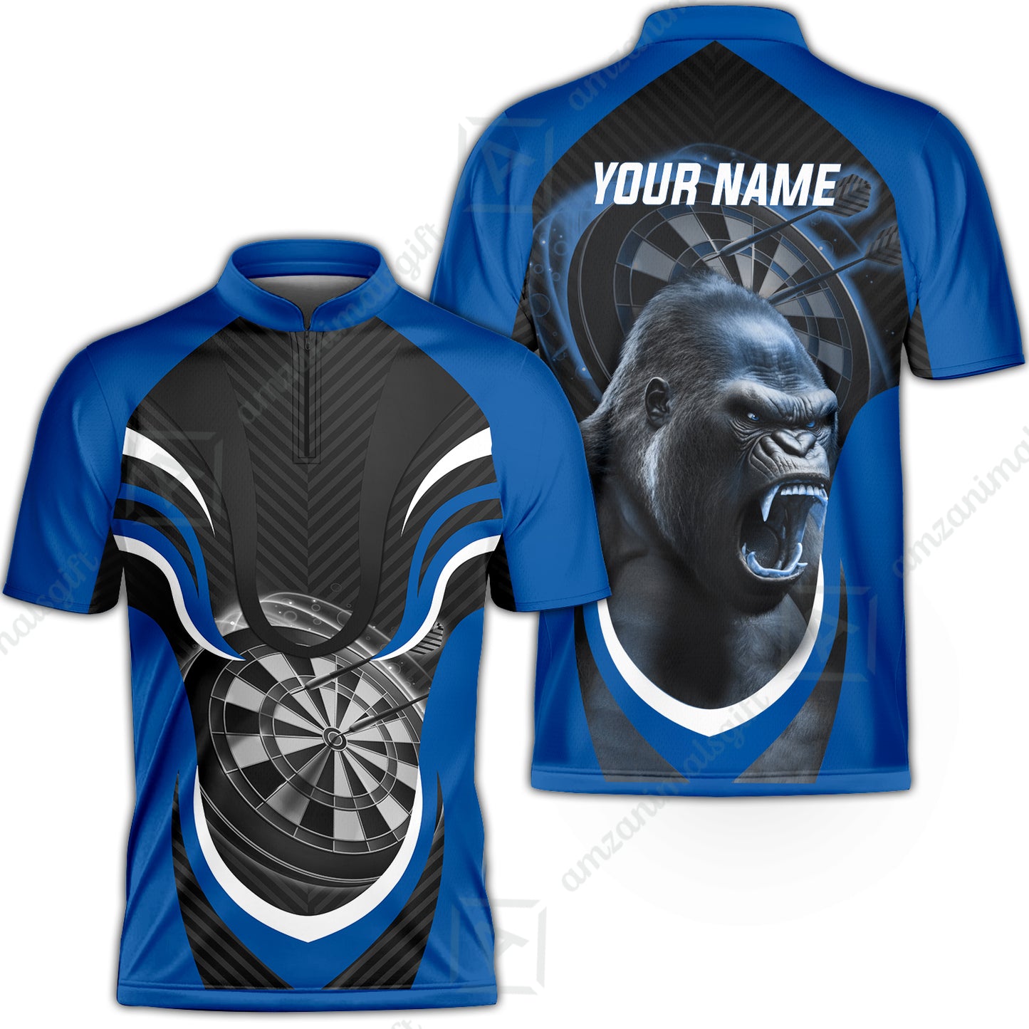 Gorilla And Darts Custom Name Men Polo Shirt, Bullseye Dartboard Brown Personalized Men Polo Shirt Gift For Darts Lovers, Team, Friends