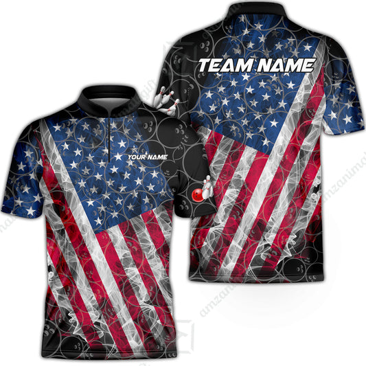 Custom Bowling Jersey Polo Shirt, Patriotic Smokey American Flag, Custom Bowling Jersey Team Shirt For Players With Name & Team Name