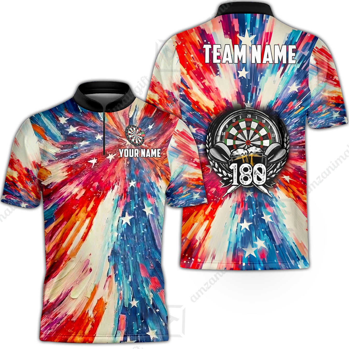 Custom Darts Team Jersey, Personalized 180 Beer USA Color Splash Darts Polo Shirt For Players With Name & Team Name