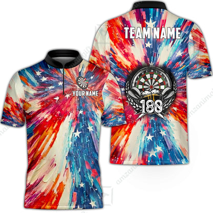 Custom Darts Team Jersey, Personalized 180 Beer USA Color Splash Darts Polo Shirt For Players With Name & Team Name
