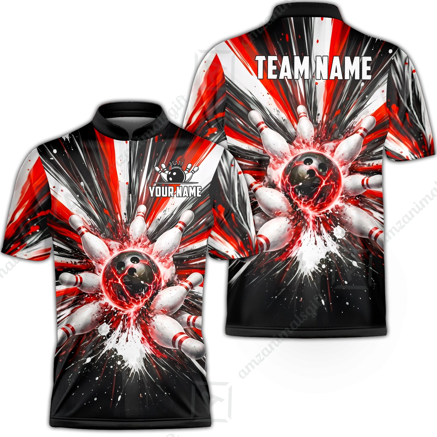 Custom Bowling Jersey Polo Shirt, Electric Burst Explosion, Custom Bowling Jersey Team Shirt For Players With Name and Team Name