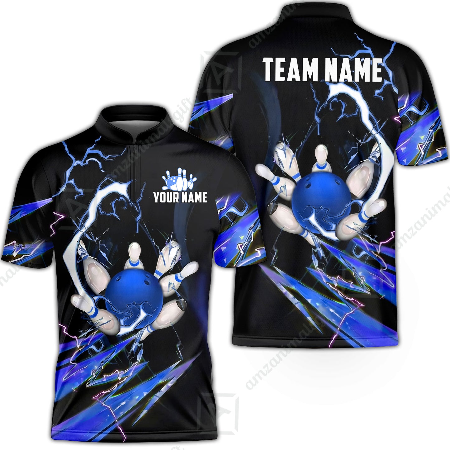 Custom Bowling Jersey Polo Shirt, Electric Strike & Neon Plasma, Custom Bowling Jersey Team Shirt For Players With Name & Team Name