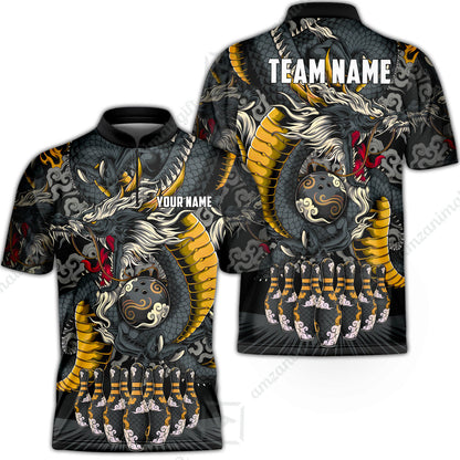 Custom Bowling Jersey Polo Shirt, Oriental Jade Dragon & Classic Clouds, Custom Bowling Jersey Team Shirt For Players With Name & Team Name