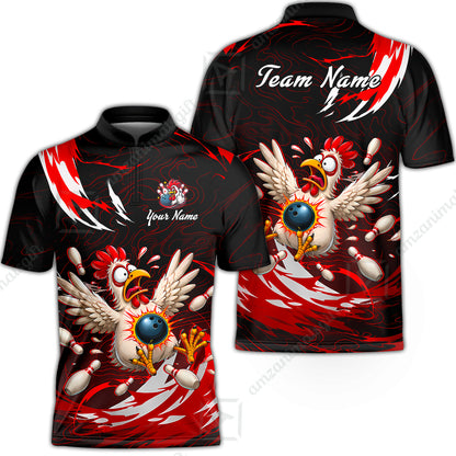 Customized Bowling Shirt, Crazy Chicken, Personalized Polo Shirt For Players With Name & Team Name