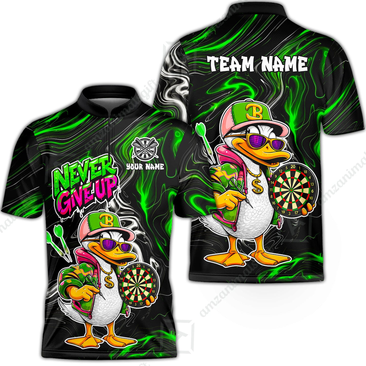 Customized Darts Team Jersey, Duck Never Give Up, Personalized Darts Name And Team Name