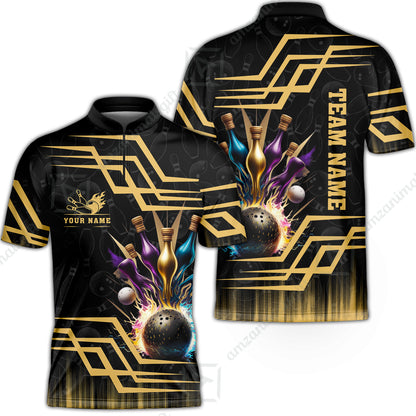 Customized Bowling Unisex Polo, Bowling And Pins Royal Multicolor Option Customized Name And Team Name For Bowling Team