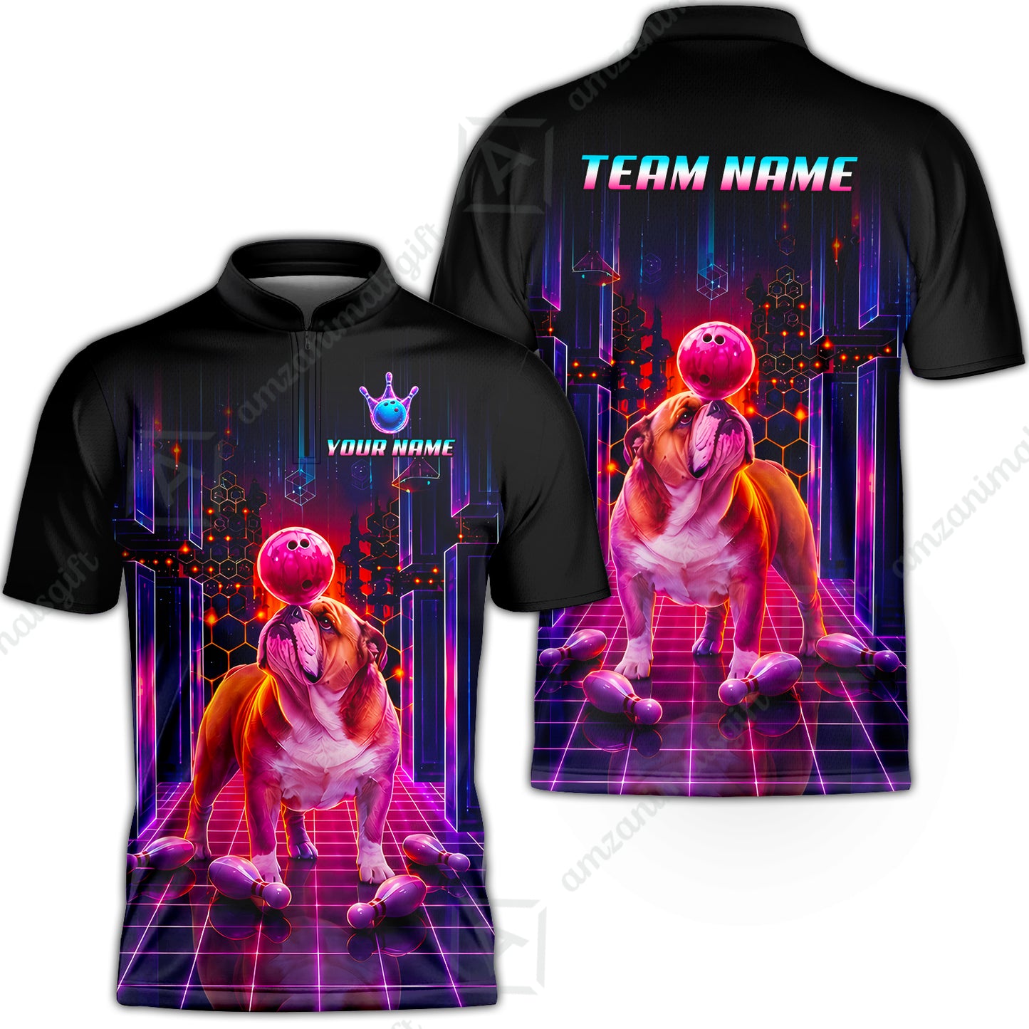 Custom Bowling Jersey Polo Shirt, Cyber Bowling Dog, Custom Bowling Jersey Team Shirt For Players With Name & Team Name