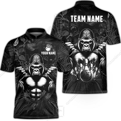 Custom Bowling Jersey Polo Shirt, Furious Gorilla Mascot, Custom Bowling Jersey Team Shirt For Players With Name & Team Name