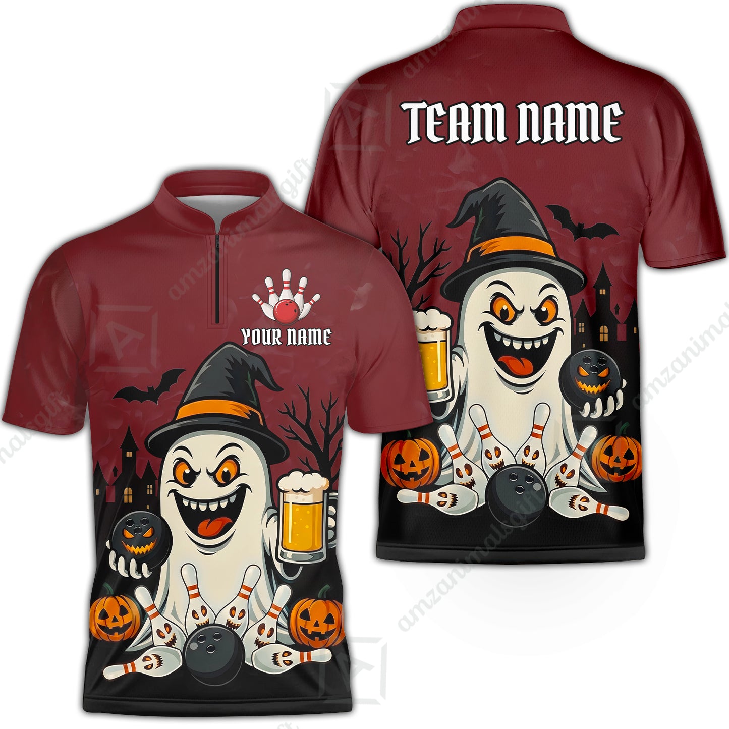 Custom Bowling Jersey Polo Shirt, Bowling Halloween Witch, Custom Bowling Jersey Team Shirt For Players With Name & Team Name