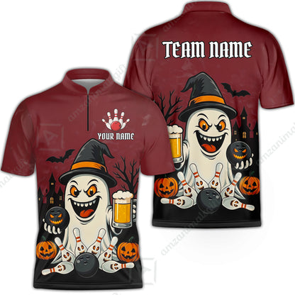 Custom Bowling Jersey Polo Shirt, Bowling Halloween Witch, Custom Bowling Jersey Team Shirt For Players With Name & Team Name