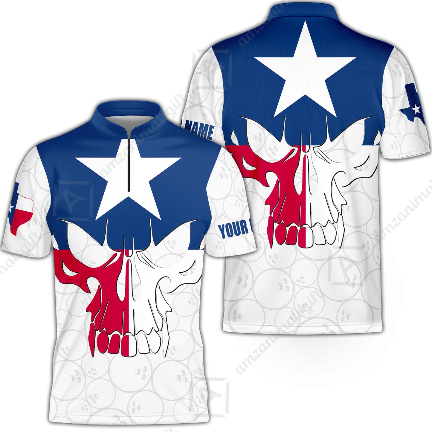 Custom Bowling Jersey Polo Shirt, Bowling Texas Flag Skull, Custom Bowling Jersey Team Shirt For Players With Name and Team Name