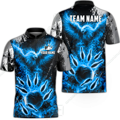 Custom Bowling Jersey Polo Shirt, Flaming Phoenix Bowling, Custom Bowling Jersey Team Shirt For Players With Name & Team Name