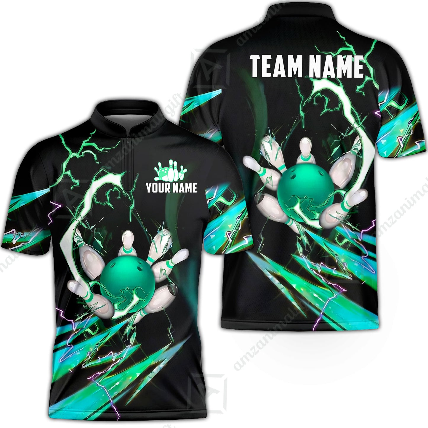 Custom Bowling Jersey Polo Shirt, Electric Strike & Neon Plasma, Custom Bowling Jersey Team Shirt For Players With Name & Team Name