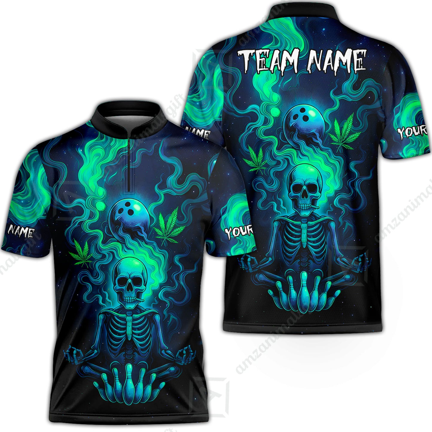 Custom Bowling Team Unisex Polo Shirt, Neon Skull CNB Bowling Custom Shirt Featuring Personalized Name and Team Name