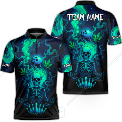 Custom Bowling Team Unisex Polo Shirt, Neon Skull CNB Bowling Custom Shirt Featuring Personalized Name and Team Name
