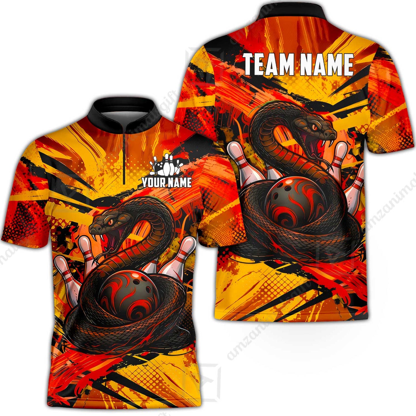 Custom Bowling Jersey Polo Shirt, Viper Venom Strike & Cyberpunk Splash, Custom Bowling Jersey Team Shirt For Players With Name & Team Name