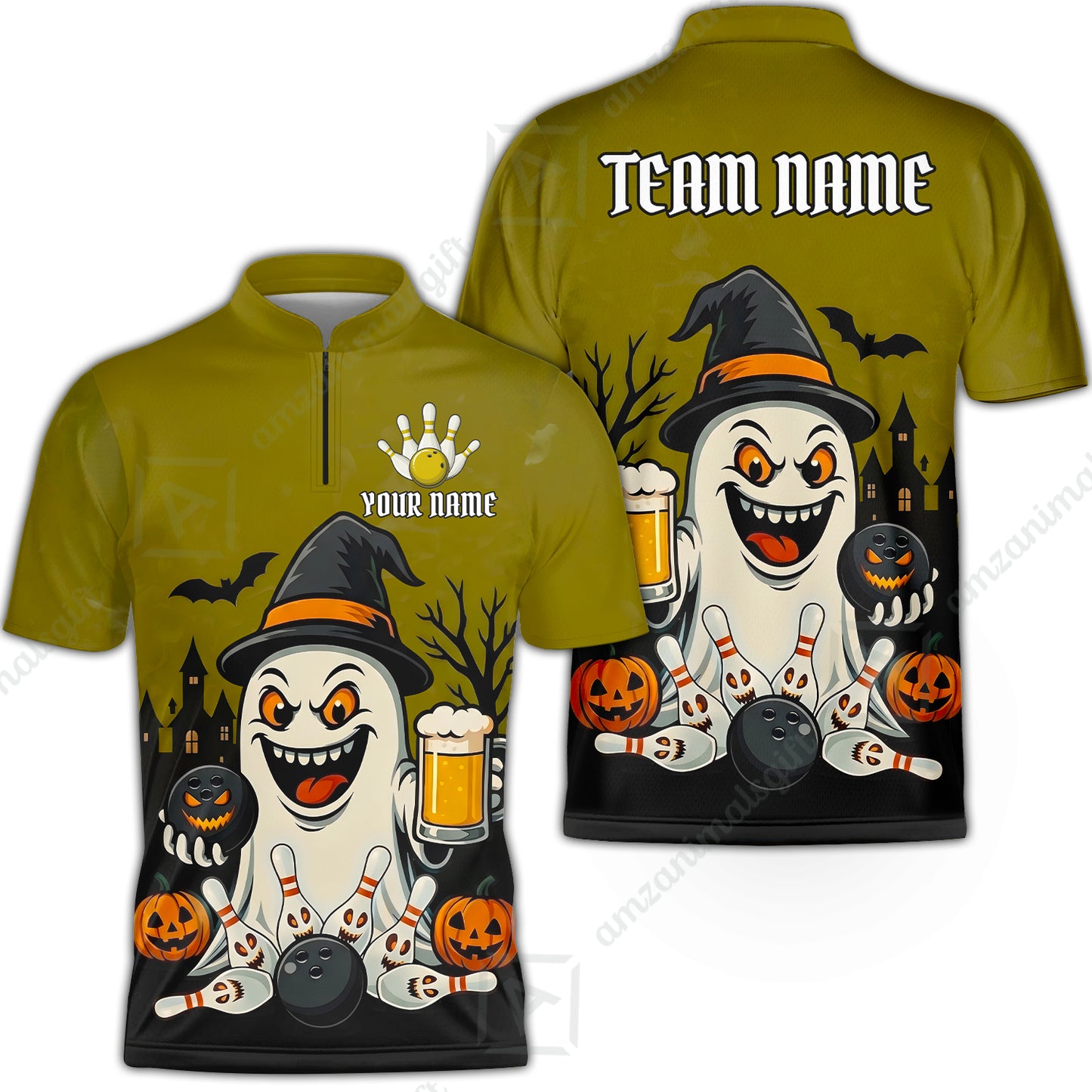 Custom Bowling Jersey Polo Shirt, Bowling Halloween Witch, Custom Bowling Jersey Team Shirt For Players With Name & Team Name
