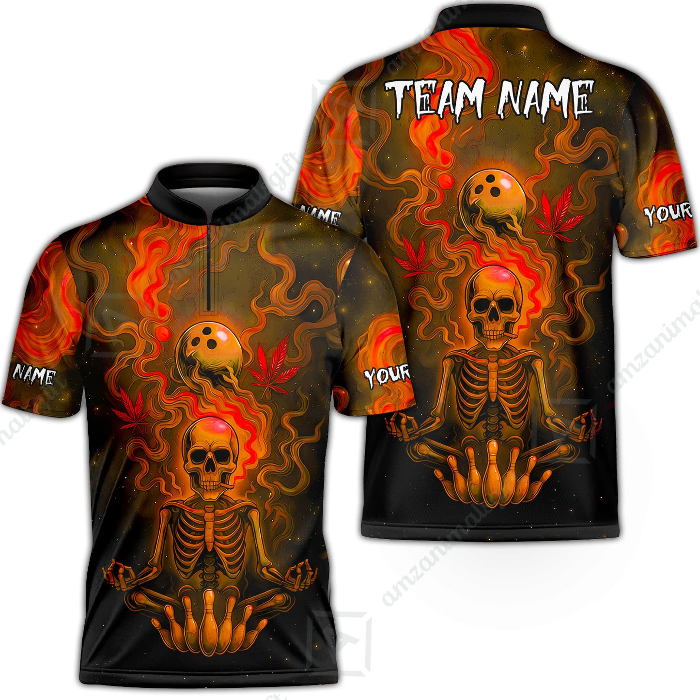 Custom Bowling Team Unisex Polo Shirt, Neon Skull CNB Bowling Custom Shirt Featuring Personalized Name and Team Name