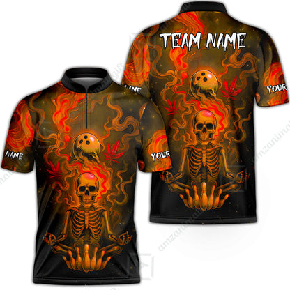 Custom Bowling Team Unisex Polo Shirt, Neon Skull CNB Bowling Custom Shirt Featuring Personalized Name and Team Name