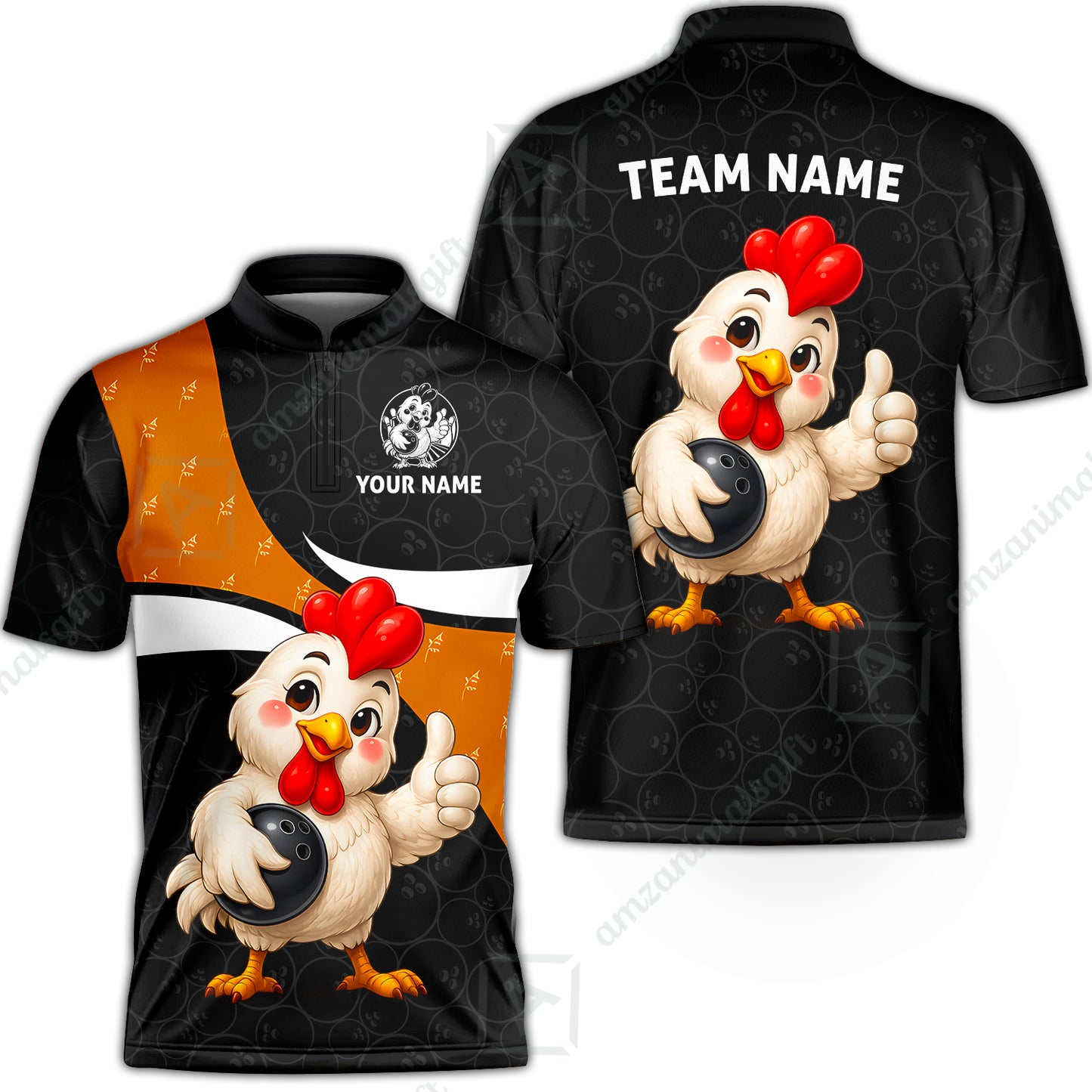 Custom Bowling Jersey Polo Shirt, Happy Chick, Custom Bowling Jersey Team Shirt For Players With Name and Team Name